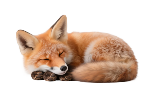 A fox is seen sleeping peacefully with its eyes closed, showcasing a relaxed and cozy posture in a natural setting.