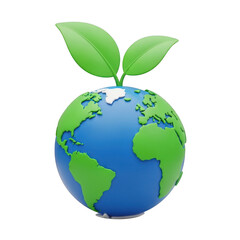 Obraz premium Green earth with growing leaves symbolizing environmental growth isolated on transparent background