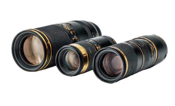 Four camera lenses arranged in a group shot