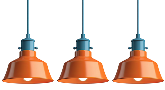Three orange pendant lamps hanging - Powered by Adobe