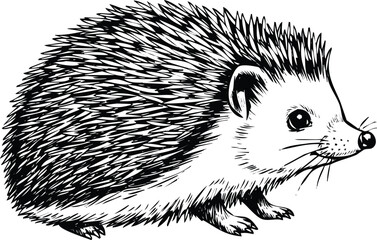 Obraz premium Vector art of black and white hedgehog illustration engraving art design
