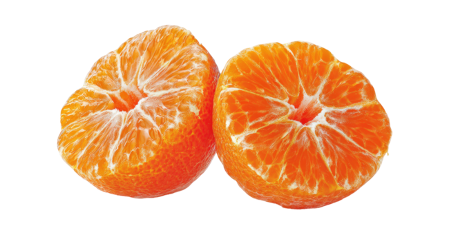 Two halves of a citrus fruit, close-up