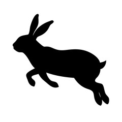 Vector art of silhouette of a rabbit jumping, capturing the dynamic movement and grace of this animal, often associated with speed, agility, and the arrival of spring