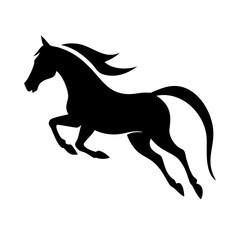 Vector art of silhouette of a black horse jumping graceful equine figure in midair, showcasing the agility and athleticism of this majestic animal in a minimalist design