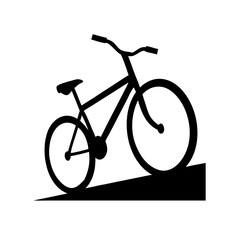 Fototapeta premium Vector art of silhouette of a mountain bike on a hill the bicycle is positioned on a slope, suggesting an uphill climb, symbolizing adventure, fitness, and outdoor recreation