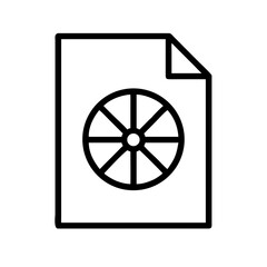 Vector art of wheel document icon representing a file with a wheel symbol, suggesting settings, configuration, or a specific type of document related to wheels or gears
