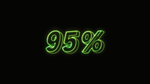 95 Percent Neon Text Seamless Loop 4K with Black Background Animated Promotional Typography for Video Editing