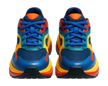 Bold, chunky running shoes featuring oversized midsoles and vibrant color blocks.