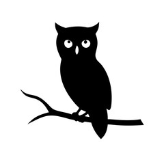 Vector art of a captivating silhouette of an owl perched gracefully on a branch, , its enigmatic gaze hinting at ancient wisdom and nocturnal secrets in the quiet night