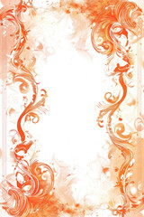 An abstract orange floral frame with swirls and soft textures. The background is white, creating a contrast with the vibrant orange elements. vertical banner, copy space, free space for text