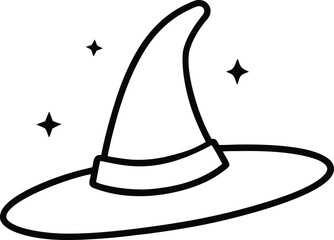 witch hat floating with magical sparkles illustration on transparent background