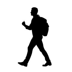 Vector art of silhouette of a man with a backpack walking, representing travel, adventure, and exploration, conveying a sense of freedom, journey, and the spirit of discovery