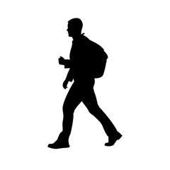 Vector art of silhouette of a man with a backpack walking, symbolizing travel, adventure, and exploration, evoking a sense of freedom, journey, and the spirit of discovery