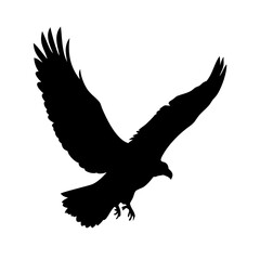 Obraz premium Vector art of silhouette of an eagle in flight majestic bird with outstretched wings, creating a striking contrast against the bright backdrop, showcasing its power and grace