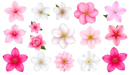 Assortment of vibrant, realistic blossoms in various pink and white hues