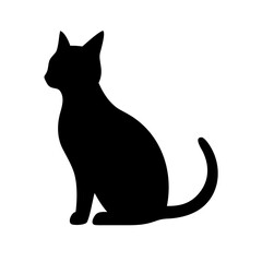 Vector art of silhouette of a cat sitting, the cat has a sleek, elegant posture, with its tail curled gracefully the cat is black and has a curious and alert expression on its face