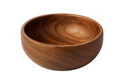 Empty wooden bowl with natural wood grain, transparent background