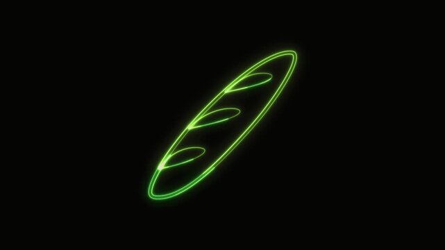 Baguette Icon Neon Seamless Loop 4K with Black Background Animated Promotional Typography for Video Editing