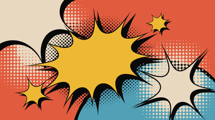 Comic style background with halftone dots and explosion shapes in red yellow and blue tones art