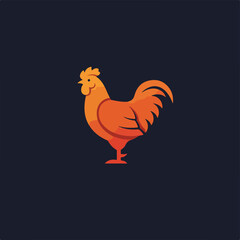 Vibrant Orange Rooster Icon on Dark Blue Background, Perfect for Poultry Farms