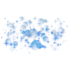 Blue sparkling bokeh lights and stars isolated on transparent background