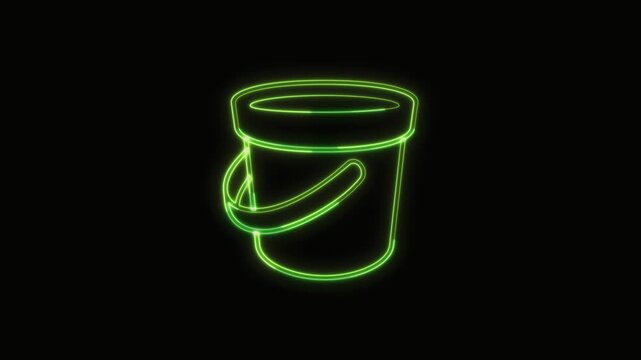 Bucket Icon Neon Seamless Loop 4K with Black Background Animated Promotional Typography for Video Editing