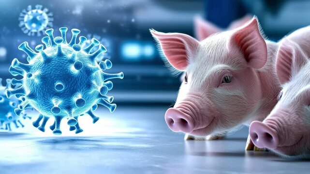 Pig piglet swine farm animal virus pathogen microbiology infection biosecurity agriculture and livestock veterinary lab scene where curiosity meets