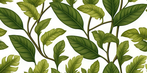 seamless pattern with green botanical leaves on white background. Perfect for fabric design, wallpaper, packaging, eco branding, and natural-themed backgrounds