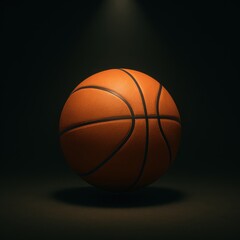 Fototapeta premium Close up of an orange basketball on a dark background with spotlight