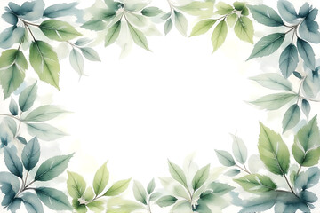 Soft watercolor illustration of botanical leaves forming a decorative frame on a white background. Ideal for wedding invitations, natural branding, poster design, greeting cards
