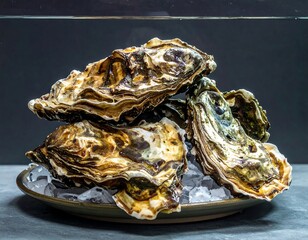 A cluster of fresh, glistening shellfish on ice