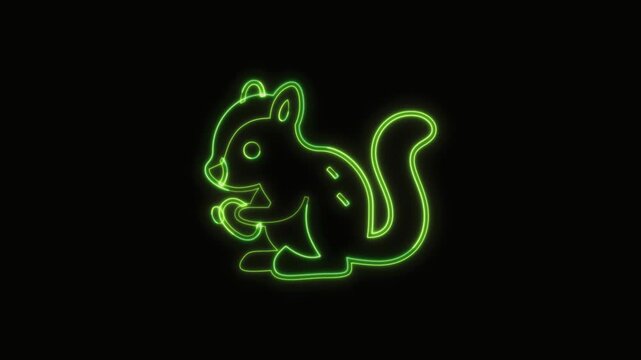 Chipmunk Icon Neon Seamless Loop 4K with Black Background Animated Promotional Typography for Video Editing