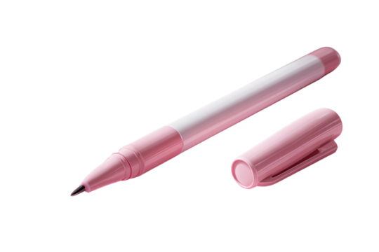 Diagonal Arrangement of Pink Felt Tip Pen with Cap Detached and Lying Nearby Isolated on Transparent Background.png