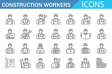 Creative Collection of Construction Worker Icons in Various Activities