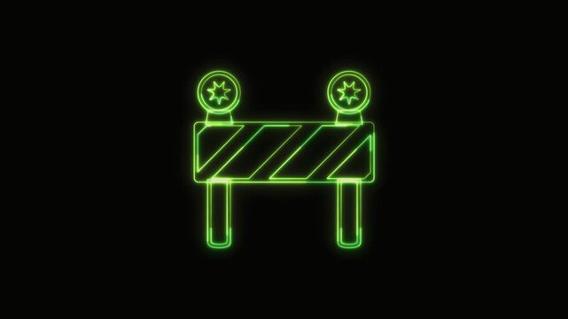Construction Barrier Icon Neon Seamless Loop 4K with Black Background Animated Promotional Typography for Video Editing