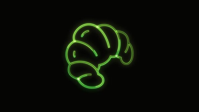 Croissant Icon Neon Seamless Loop 4K with Black Background Animated Promotional Typography for Video Editing
