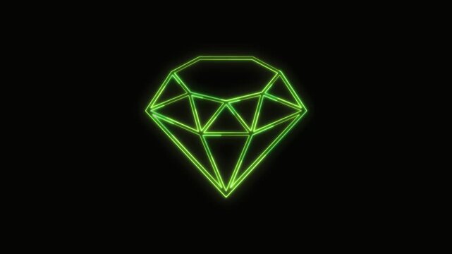 Diamond Icon Neon Seamless Loop 4K with Black Background Animated Promotional Typography for Video Editing