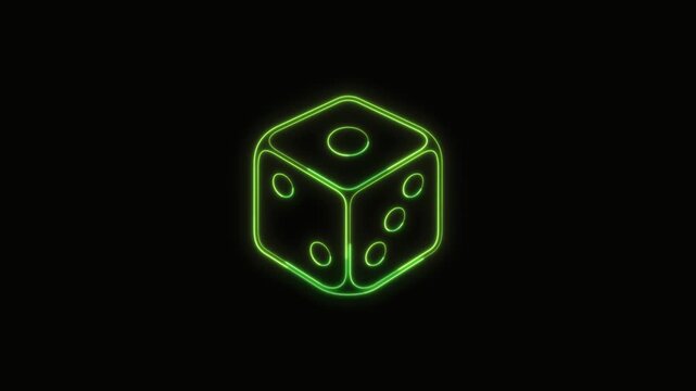 Dice Icon Neon Seamless Loop 4K with Black Background Animated Promotional Typography for Video Editing
