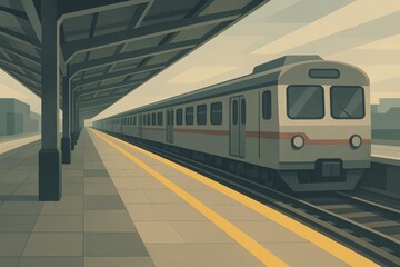 Train arriving at urban subway station platform
