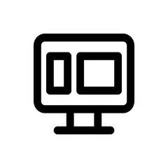 Illustration of a desktop computer screen with a split view showing two rectangular sections in black outline