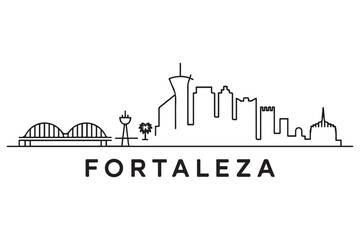 Fototapeta premium Fortaleza Line Art skyline silhouette. Black Fortaleza city design. with white background