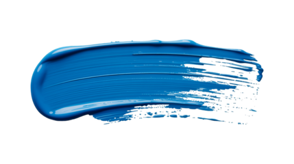 A thick stroke of glossy blue paint with visible brush textures is smeared across a dark surface