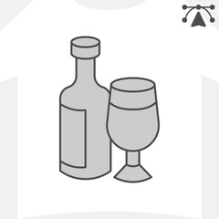 Bottle of wine and glass goblet isometric icon, winery concept. Vector graphics. Wineglass and bottle sign and editable stroke, outline style icon for mobile or web design.