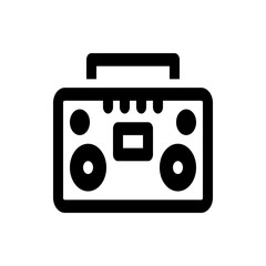Illustration of a black boombox with a handle and speakers on a white background in a simple style