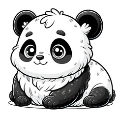 Coloring image of cute panda, black and white, crisp lines, white background, sketch style, children’s coloring book, generative AI