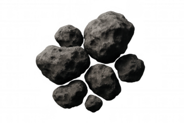 Asteroids floating in space representing celestial bodies, cosmic elements, and planetary objects on transparent background