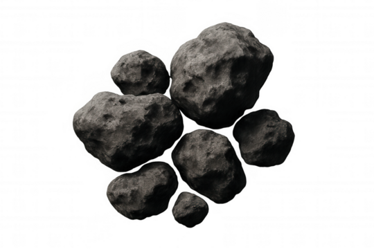 Asteroids floating in space representing celestial bodies, cosmic elements, and planetary objects on transparent background