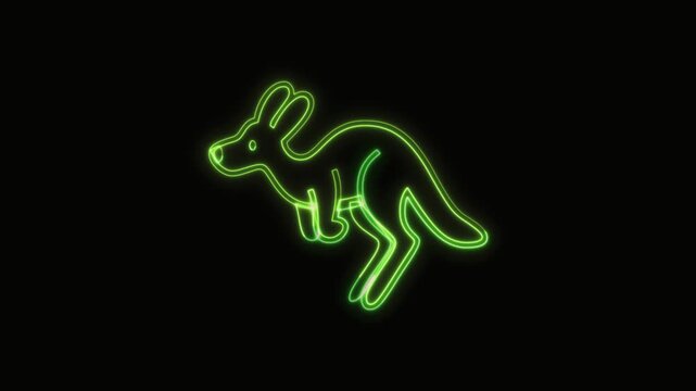 Kangaroo Icon Neon Seamless Loop 4K with Black Background Animated Promotional Typography for Video Editing