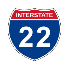 Interstate 22. Interstate highway sign. Road number. Signpost indicating route numbers in the U.S. Interstate Highway System. Even numbers run west to east. Odd numbers run north to south.