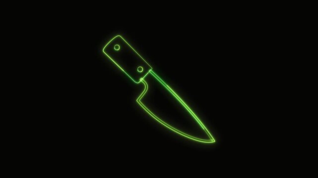 Kitchen Knife Icon Neon Seamless Loop 4K with Black Background Animated Promotional Typography for Video Editing